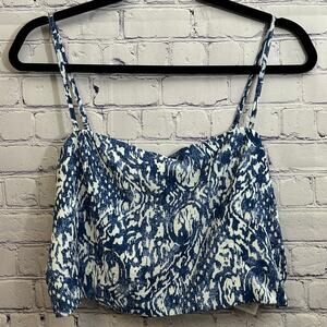 Abercrombie & Fitch Smocked Back Cami Crop Top Blue/White Size Large NEW
